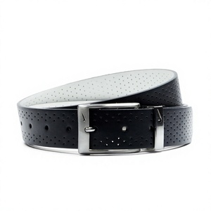 Click Pin <b>Buckle</b> Men's Cow Hide Leather <b>Belt</b> 3.5cm Width <b>Silver</b> <b>Buckle</b> Reversible Design Custom Logo - Product Image 4