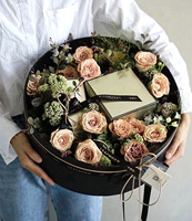 Boîte à fleurs transparente ronde, boîte cadeau avec couvercle transparent, emballage en carton cylindrique, boîtes à fleurs roses avec fenêtre transparente en PVC