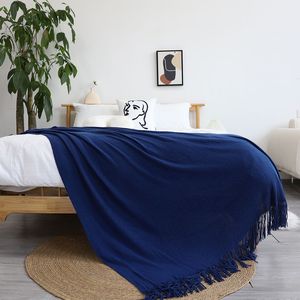Royal Blue Acrylic Knitted <b>Throw</b> Blanket Soft Cozy Decorative <b>Cover</b> for Bed <b>Sofa</b> Couch Living Room Warm Style - Product Image 5