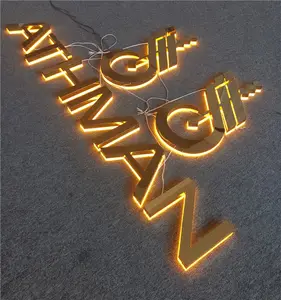 Sinal de acrílico LED de aço inoxidável 3D para lojas grandes ao ar livre com letras de canal personalizadas Sinal retroiluminado em acrílico