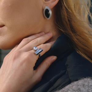 <b>Stud</b> <b>Earrings</b> <b>Black</b> Oval Bezel Setting Stainless Steel Fashion Jewelry - Product Image 3