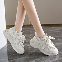 Chaussures décontractées à plateforme en cuir blanc pour femmes, à lacets, printemps-automne 2027, confortables, tendance et respirantes, vente en gros