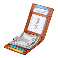 Penjepit Uang Kulit Asli Anti RFID, Dompet Lipat Tipis, Tempat Kartu, Penjepit Uang Kertas untuk Pria