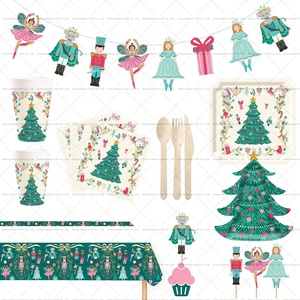 DAMAI Wholesale Christmas Nutcracker Garland <b>Disposable</b> <b>Tableware</b> Children's Party Plates Xmas Dinnerware Set Paper Cups Plates - Product Image 1