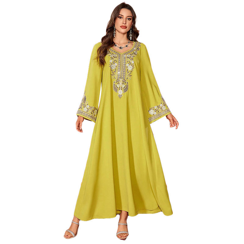 Modest Style Long Sleeve Maxi Dress for Muslim Middle Eastern Women Rayon  Abaya Embroidery Breathable for Eid Arabic| Alibaba.com