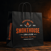Sac en papier kraft noir de luxe personnalisé avec logo |   Sac de shopping en papier recyclable et écologique avec poignée et dorure à chaud