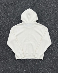 Men's <b>White</b> Hooded <b>Zip</b>-<b>Up</b> Sweatshirt Regular Sleeve Solid Color French Terry Cotton Autumn Style - Product Image 2