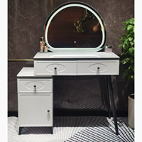 Table de Toilette Rose Moderne avec Miroir LED Chaude pour Détaillants, Bureau de Maquillage, Plateau en Verre, Vente en Gros