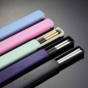 2023 SUS 304 Alloy Chopsticks Customized One Pair with Luxury Texture Case Portable Tableware plastic Box Package