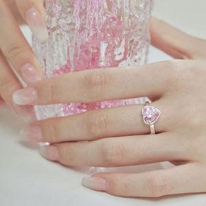 Dylam 925 Sterling Sliver Adjustable Vintage Cute Pink Heart Shaped Cubic Zirconia <b>Rings</b> <b>Iced</b> Out <b>Ring</b> Heart Charm for Girls - Product Image 3