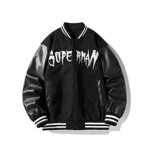 Blouson de baseball pour homme avec broderie appliquée Blouson en cuir vierge vente en gros - Product Image 4