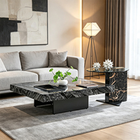 Table basse carrée moderne minimaliste en panneau de roche, design en bois convertible, hauteur réglable, table centrale pour salon