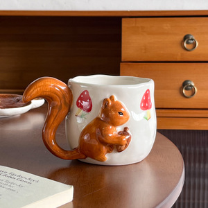Creative Hand Painted Squirrel <b>Coffee</b> <b>Mug</b> with Hazelnut Plate 3d Animal Ceramic Cup and Saucer <b>Set</b> - Product Image 3