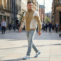Blouson Bomber en Toile pour Homme OEM ODM, Col Montant, Respirant, Blocs de Couleurs, Léger, Zippé, Matelassé, Style Décontracté Streetwear, Veste Universitaire