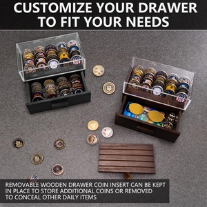 Vitrine en bois avec couvercle transparent et <span class=keywords><strong>tiroir</strong></span> de rangement, capacité de 36 pièces de monnaie et jetons de poker, support d'exposition brun moyen - Product Image 5