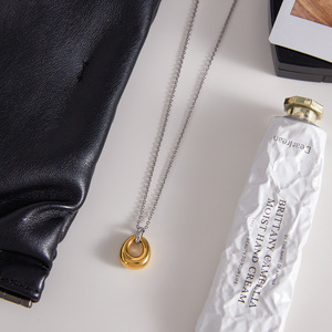 Stainless Steel Geometric Ring Pendant <b>Necklace</b> For Women Gift Jewelry Fashion <b>Statement</b> Piece Autumn Winter Sweater Chain - Product Image 4