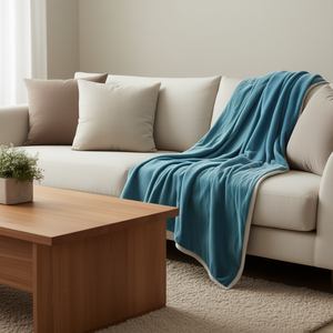 ผ้าห่มขนแกะสีฟ้าทะเลสาบ ผ้าห่มนุ่มลายควิลท์รูปสี่เหลี่ยมผืนผ้า สำหรับห้องนั่งเล่น ห้องนอน โซฟา ใช้ได้ทุกฤดู อุ่นสบาย ใช้ตกแต่งได้ - Product Image 2