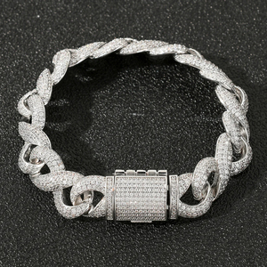 Queensun 14K <strong>Solid</strong> White <strong>Gold</strong> 15mm Infinite Cuban Chain Bracelet IGI GRA Lab Grown Diamond Hiphop Party Hiphop <strong>Bangles</strong> for Gift - Product Image 1