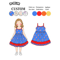 Robe à bretelles spaghetti en coton doux pour petites filles, style patriotique, imprimé drapeau américain, pour événements patriotiques, vente en gros quotidienne