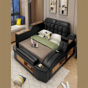 New Design Low Cost High Quality Multi Function Massage Bedroom Bed Multi-function Storage Bedroom Furniture Leather Bed