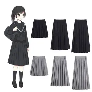 Uniformes Escolares Japoneses Cor Sólida Saia Plissada Terno Preto Cinza High School Estudante Meninas Academia Estilo uniformes escolares