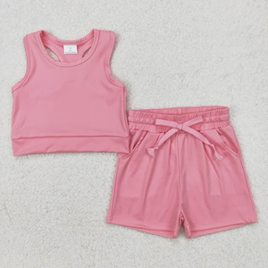Vente flash - Ensemble de vêtements de sport d'été pour filles - Débardeur uni avec poches et short - Vêtements de yoga pour sœurs - Product Image 2