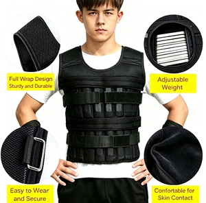 Gilet lesté multifonctionnel en nylon respirant et réglable avec maille amovible pour le sport, capacité 35 kg - Product Image 4