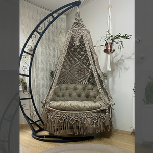 Mecedora de macramé, silla redonda de macramé, Columpio de macramé para patio, columpio doble de macramé Hamaca de macramé más vendida - Product Image 1