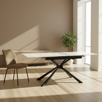 Table à manger extensible en verre trempé avec plateau en céramique et pieds en métal faits à la main, style moderne et luxueux, fabrication chinoise sur mesure pour la maison