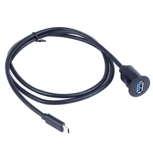 Cabo USB C macho para USB 3.0 fêmea, montagem embutida de pressão do console do carro, suporte para montagem em painel de móveis marinhos, carro, caminhão, tomada USB