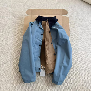 Veste décontractée réversible à col châle rétro <span class=keywords><strong>bleu</strong></span> pour femmes Real Shot, manteaux courts coupe-vent d'hiver, <span class=keywords><strong>trench</strong></span>-coat, vêtements d'extérieur - Product Image 2