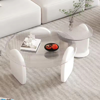 Table basse moderne ronde en verre trempé avec base en bois Ensemble de table basse légère de luxe en gros pour le salon chambre à coucher Meubles Table à thé