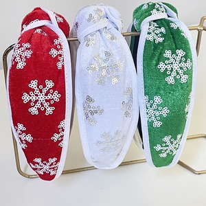 Nouveau élégant noël flocon de neige Sequin bandeau pour filles femmes solide <span class=keywords><strong>velours</strong></span> <span class=keywords><strong>vert</strong></span> fleur noël bandeau cheveux accessoires bijoux - Product Image 6