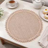 1 pièce de napperon rond en jute, naturel, écologique, avec dentelle, pour décoration de table