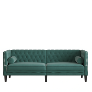 Divano Chesterfield in Velluto Verde Scuro con Schienale Trapuntato a Due Posti per Soggiorno - Product Image 1