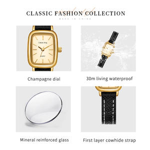 Per le donne di lusso piccolo quadrato impermeabile Business Watch Case in lega al quarzo cinturino in vera pelle alla moda per le signore - Product Image 4