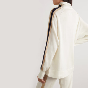 Fabricants de tricots sur mesure, <span class=keywords><strong>pull</strong></span> pour femme en maille à col semi-haut, manches longues, avec coutures lignées noires et blanches, style tendance - Product Image 3