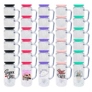 12oz 16oz Pre Drilled <b>Double</b> <b>Wall</b> Snow Globe Glitter Plastic Acrylic Cup Coffee Mug Tumbler with Hole Plug Handle - Product Image 1