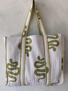 Handblock Print Cotton Tote <b>Bag</b> | Quilted Beach Shoulder <b>Bag</b> for Women with Handmade Indian <b>Boho</b> Textile Design - Product Image 3