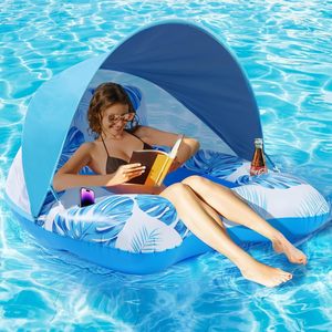 JOSEN Factory Lit flottant gonflable en PVC avec pare-soleil, chaise longue en maille détachable, porte-gobelet épaissi, pour adulte, pour bateau - Product Image 5