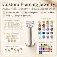 JiaXin ASTM F136 Titane de qualité implantable, Stud Labret à filetage interne, Bijou corporel en Zircon Cubique pour Cartilage, Tragus, Hélix, Conch