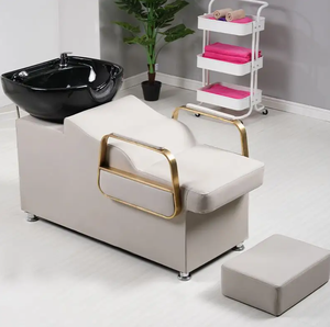 Unidad de lavado de cabello para salón de belleza con lavacabezas inclinable de cerámica y asiento ajustable - Product Image 5