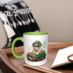 Taza de Cerámica Ecológica Estilo Americano con Asa Blanca y Verde, Diseño de Bulldog de Dibujos Animados para el Día de San Patricio, Sublimada, para Bebidas en Casa - Product Image 6