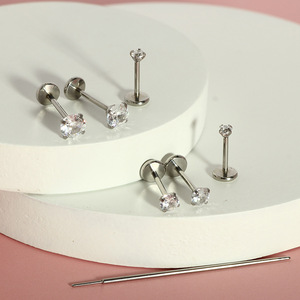 Pendientes de botón de acero inoxidable 20G con parte trasera plana, tipo piercing de nariz sin rosca con circonitas cúbicas, superventas para hombres y mujeres - Product Image 3