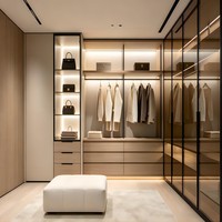 Armarios empotrados a medida con puertas de fibra de densidad media y vidrio en un diseño moderno para dormitorio