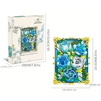 Jie Star JJ9029 - Marco de Fotos con Flores Preservadas, Rosa Blanca y Azul, Rompecabezas 3D, Juguete de Construcción de Ladrillos, Regalos para Niños, Juego de Bloques de Construcción