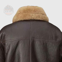 Veste bomber classique en cuir d'agneau véritable à 100 %, marron, grande taille, col montant, logo sur le devant, fourrure en peau de mouton, chaude pour l'hiver, pour homme
