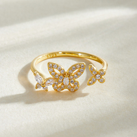 Bague ajustable FUAMAY en argent 925 plaqué or 18 carats et rhodium, ornée de zircons cubiques marquise, motif papillon et fleur, bijoux de mode
