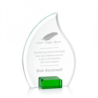 Trophée-plaque en cristal de verre personnalisé avec gravure, marque YL, impression UV, design portable, base transparente, emballage en boîte cadeau