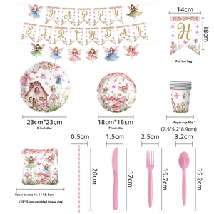 <span class=keywords><strong>Vaisselle</strong></span> jetable en papier à thème Fée des Fleurs de Printemps pour les fêtes d'anniversaire des enfants : Plateaux, gobelets, serviettes, décorations de fête à thème dessin animé - Product Image 3